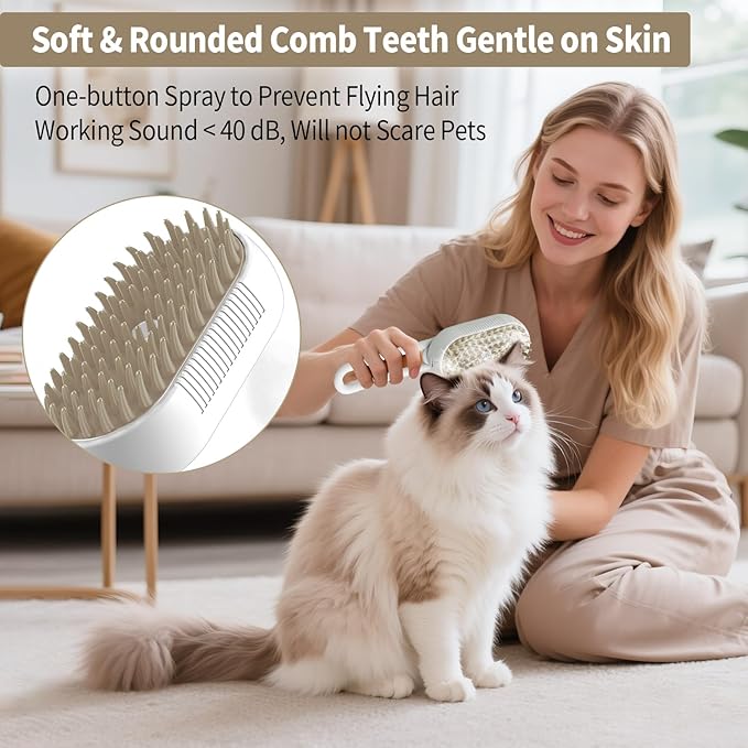 New Cat Steam Brush for Shedding Dog Brush with Steam Pet Hair Cleaning Brush Comb for Spray 4 in 1 Pet Grooming Soft Silicone Brush for Long &amp; Short Haired Pets (White)