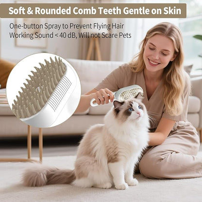 New Cat Steam Brush for Shedding Dog Brush with Steam Pet Hair Cleaning Brush Comb for Spray 4 in 1 Pet Grooming Soft Silicone Brush for Long &amp; Short Haired Pets (White)