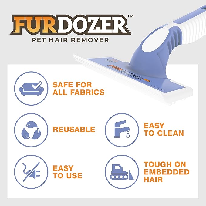 FurDozer X6 Pet Hair Remover &amp; Auto Detailing Tool - Cat &amp; Dog Hair Remover for Carpets, Car Interiors, Couches, Bedding, &amp; Furniture - Reusable Pet Hair Removal Tool for Fur &amp; Lint (Purple, 2-Pack)