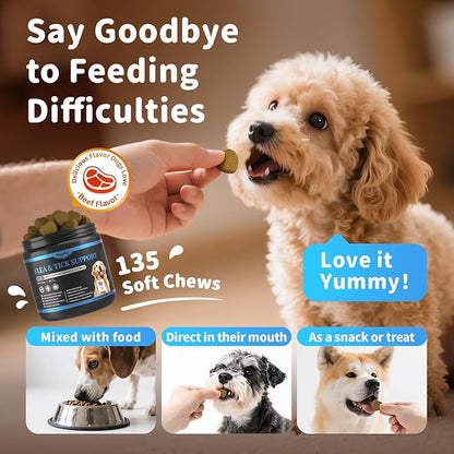 Dog Flea and Tick Support Chewable, Natural Dog Flea Comfort Supplement, Oral Chews with Neem, Oregano Oil, Pumpkin Seed Oil &amp; Brewer&