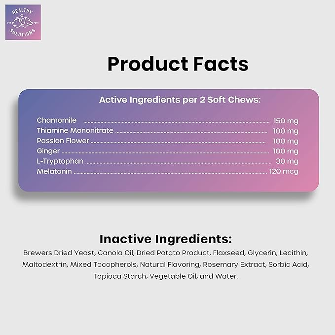 Calming Chews for Dogs - Dog Calming Treats for Anxiety &amp; Stress Relief with Melatonin and Ginger - Aid with Storms, Grooming, Fireworks, Separation, Travel, Motion Sickness, &amp; Sleep - 60 Soft Chews