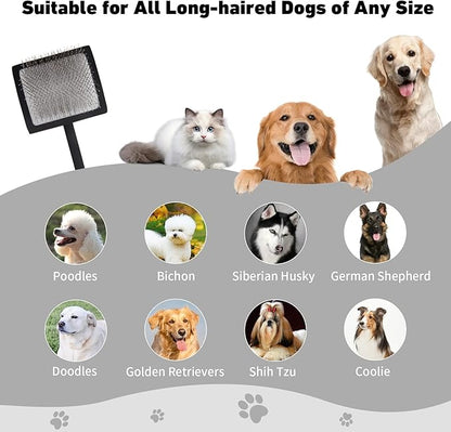 Dog Slicker Brush for Shedding and Grooming Medium or Long Haired Cats, Extra Long &amp; Soft Pin Slicker Brush for Removes Loose Hair, Tangles, Knots, Undercoat, Free Pet Comb, Large Black