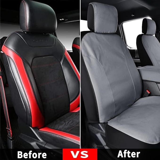 Coverado Front Seat Covers, Waterproof Canvas Seat Protector for Car Seat Cushions for Kids &amp; Dogs, Seat Covers Compatible with 2015-2025 Ford F150 &amp; 2017-2025 Ford F250 F350 F450(Gray, 2PCS)