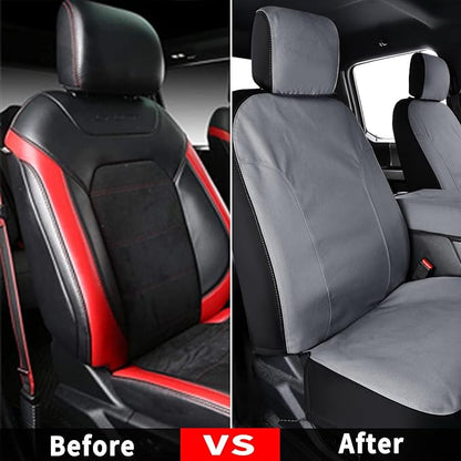 Coverado Front Seat Covers, Waterproof Canvas Seat Protector for Car Seat Cushions for Kids &amp; Dogs, Seat Covers Compatible with 2015-2025 Ford F150 &amp; 2017-2025 Ford F250 F350 F450(Gray, 2PCS)