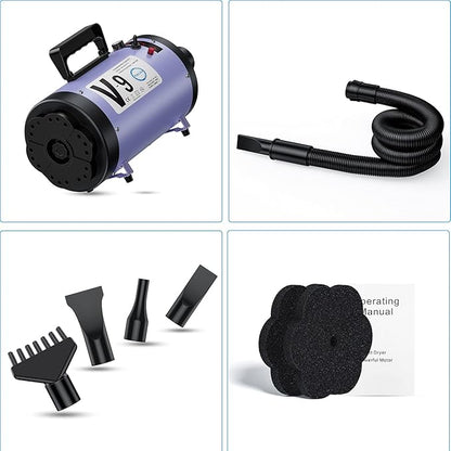 Professional Dog Grooming Dryer with Heater, 5.2HP High-Power Dog Blower, Variable Speed Adjustable, Low Noise Pet Hair Dryer for All Breeds(Purple)