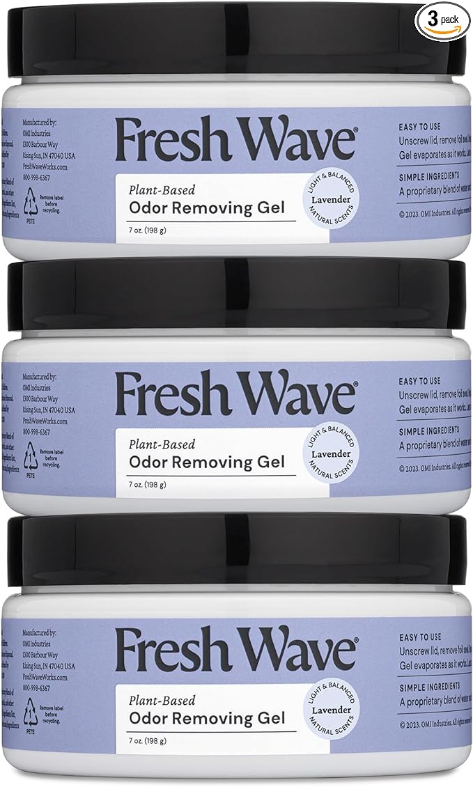 Fresh Wave Lavender Odor Removing Gel, 7 oz., Pack of 3 - Safer Odor Absorbers for Home, Natural Plant-Based Odor Eliminator, Every 7 oz. lasts 15-30 Days, For Cooking, Trash &amp; Pets