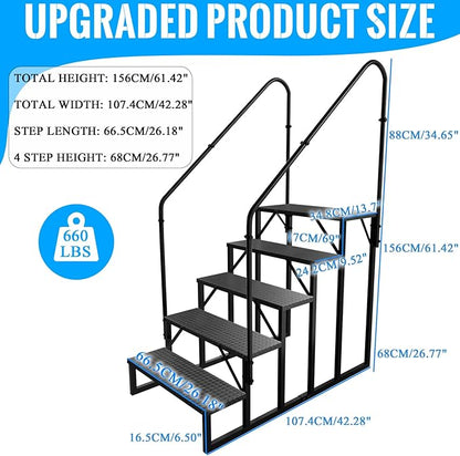 RV Stairs 5 Step Ladder, RV Steps Anti-Slip, Hot Tub Steps with Handrail, 660 lbs RV Ladder for 5th Wheel RV, Mobile Home Stairs（2 Handrails