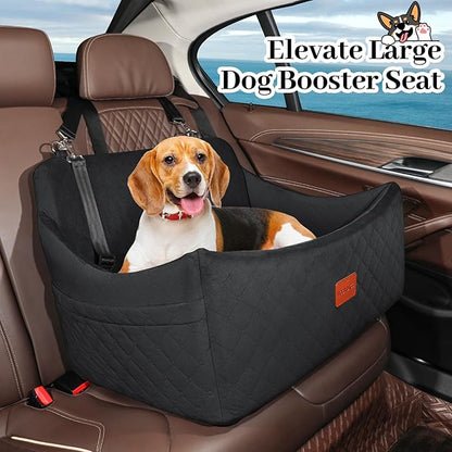 Dog Car Seat for Medium &amp; Large Dogs Up to 55lbs, Memory Foam Cushion, Washable Cover, Safety Straps &amp; Non-Slip Bottom(Black,Large)
