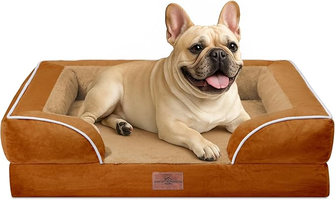 Comfort Expression Small Dog Beds Waterproof Orthopedic Foam Dog Sofa Beds for Medium Dogs Comfy Pet Bed with Washable Removable Cover &amp; Non-Slip Bottom(Small,Caramel)