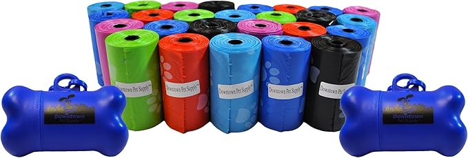 Downtown Pet Supply Rainbow Paw Print Poop Bags (520 CT &amp; 2 Dispensers) - Leak-Proof, Unscented, Clips to Dog Leashes &amp; Harnesses