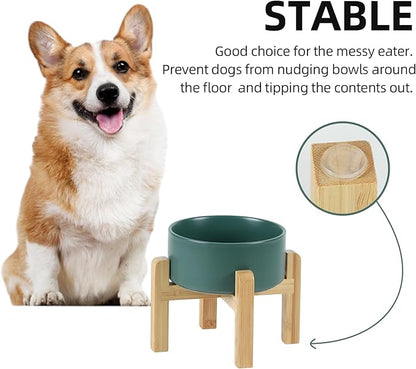 Ceramic Raised Dog and Cat Bowl Set, 2 Heights Elevated Stand, Food and Water Bowl for Small Breed Dogs, Weighted Dog Dishes, Pet Bowl(6.1&