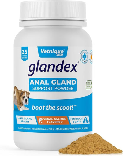 Vetnique Glandex Dog Fiber Supplement Powder for Anal Glands with Pumpkin, Digestive Enzymes &amp; Dog Probiotics for Digestive Health - Vet Recommended - Boot The Scoot (Vegan Salmon, 2.5oz Powder)