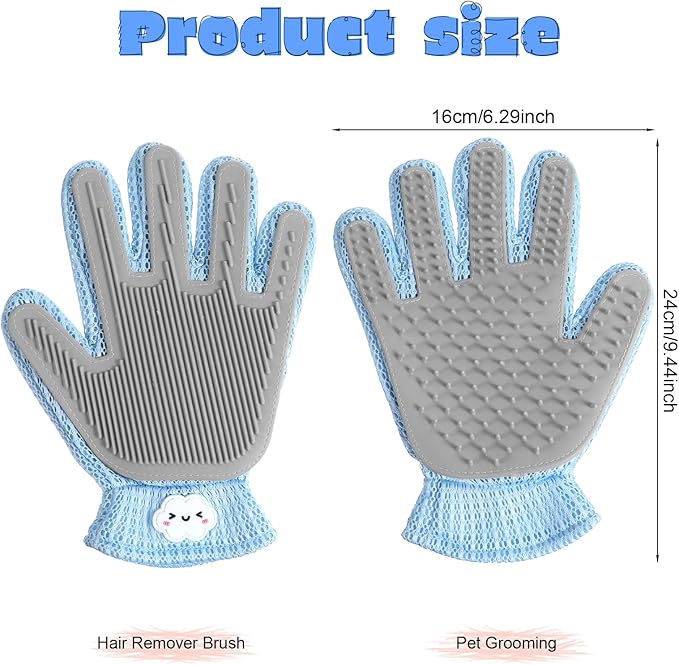 2 in 1 Pet Grooming Glove for Cats &amp; Dogs, Efficient Deshedding Brush Pet Long Short Fur Removal Glove, Gentle Massaging Puppy Kitten Bathing Grooming Brush Tool, Easy Clean Floating Hair Mitt