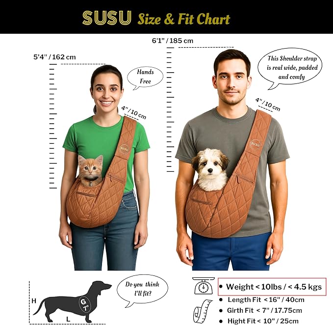 Small Dog Carrier Sling – Copper Brown Hands‑Free 2‑in‑1 Cross‑Body &amp; Handheld Pet Sling for Small Dogs up to 10 lbs, Parachute‑Grade Rip‑Stop Nylon, Padded Strap &amp; Safety Tether