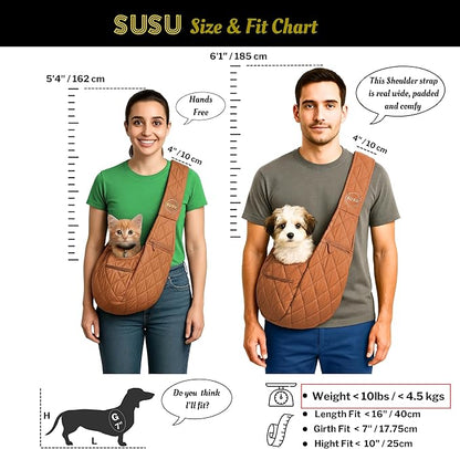 Small Dog Carrier Sling – Copper Brown Hands‑Free 2‑in‑1 Cross‑Body &amp; Handheld Pet Sling for Small Dogs up to 10 lbs, Parachute‑Grade Rip‑Stop Nylon, Padded Strap &amp; Safety Tether