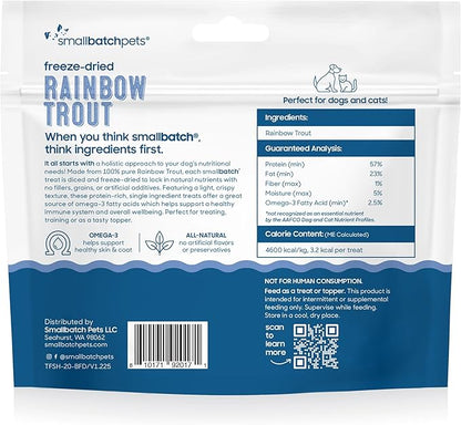 smallbatch Pets Freeze Dried Cat &amp; Dog Treats, 2oz - Rainbow Trout, Organic High Protein Treats, Omega 3 Fatty Acids, Gluten Free, Grain Free, Made in The USA, Ethically Sourced, Single Protein