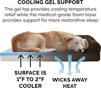 Furhaven Cooling Gel Dog Bed for Large Dogs w/ Removable Bolsters &amp; Washable Cover, For Dogs Up to 125 lbs - Plush &amp; Suede Sofa - Espresso, Jumbo Plus/XXL