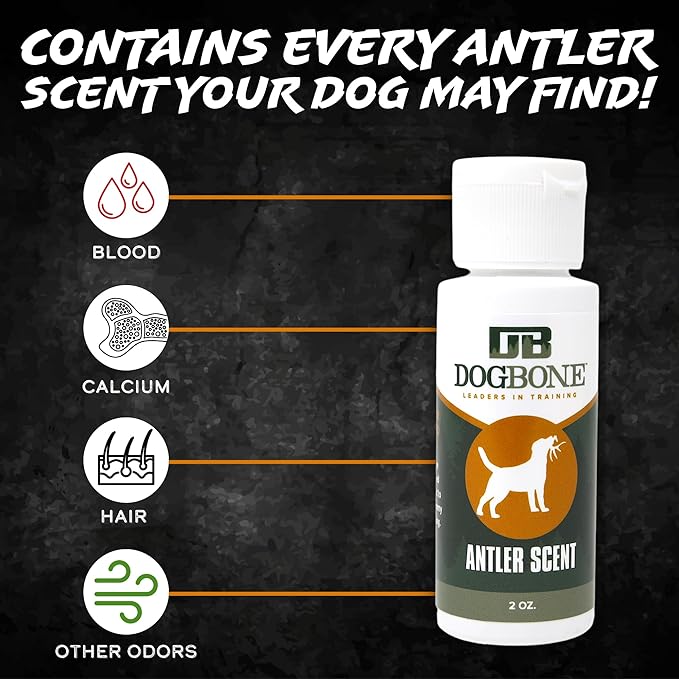 DogBone Shed Hunting Dog Training Kit – Train Your Puppy to Find Deer Antlers - Includes 2 oz Scent for Nosework &amp; Flexible Floating Dummy for Retrieving - Perfect for Whitetail Hunters