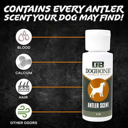DogBone Shed Hunting Dog Training Kit – Train Your Puppy to Find Deer Antlers - Includes 2 oz Scent for Nosework &amp; Flexible Floating Dummy for Retrieving - Perfect for Whitetail Hunters