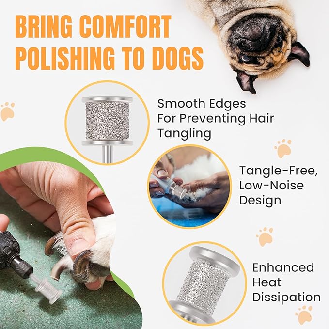 CAELUM 2Pack Diamond-Coated Pet Nail Grinder Bits, Dual Grit for Large &amp; Small Dogs, 1/8” Shank for Dremel Nail Tools, Low Noise, Durable Nail Trimmer for Dogs, Top &amp; Side Grinding