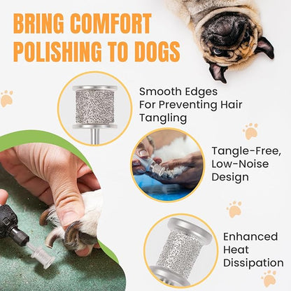 CAELUM 2Pack Diamond-Coated Pet Nail Grinder Bits, Dual Grit for Large &amp; Small Dogs, 1/8” Shank for Dremel Nail Tools, Low Noise, Durable Nail Trimmer for Dogs, Top &amp; Side Grinding