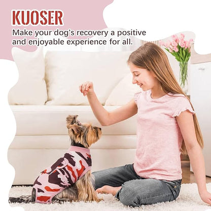 Kuoser Recovery Suit for Dogs Cats After Surgery, Professional Pet Recovery Shirt Dog Abdominal Wounds Bandages, Substitute E-Collar &amp; Cone,Prevent Licking Dog Onesies Pet Surgery Recovery Suit