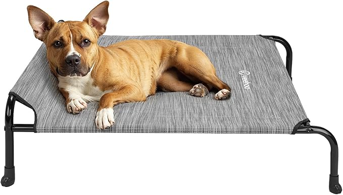 Veehoo Original Elevated Dog Bed - Outdoor Raised Dog Cot, One-Sided Raised Headboard Cooling Pet Bed, Non-Slip &amp; Breathable, L, CWC2417A