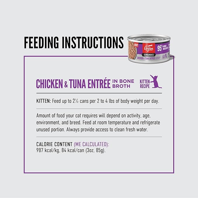 ORIJEN Chunks &amp; Shreds Wet Cat Food Chicken and Tuna Kitten Entrée 3oz Cans (12 Count)