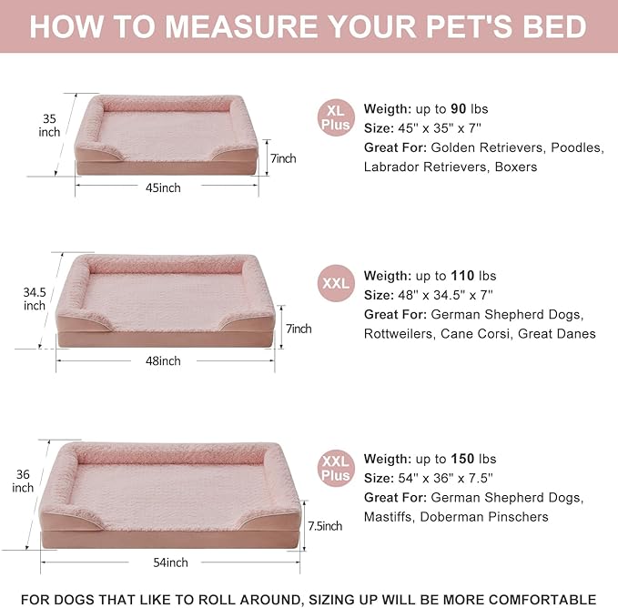 WNPETHOME Dog Beds for Large Sized Dogs, Washable Orthopedic Dog Couch Sofa Bed with Waterproof Lining &amp; Non-Skid Bottom for Pet Sleeping