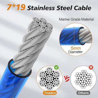 Tresbro 15 FT Dog Tie Out Cable with Spring, Shock Absorbing Tether Chains for Outside Aavilable in 10/15/20/25/30/40/50/70/100/120 FT, Heavy Duty Leads for Yard for Medium &amp; Large Dogs Up to 500 LBS