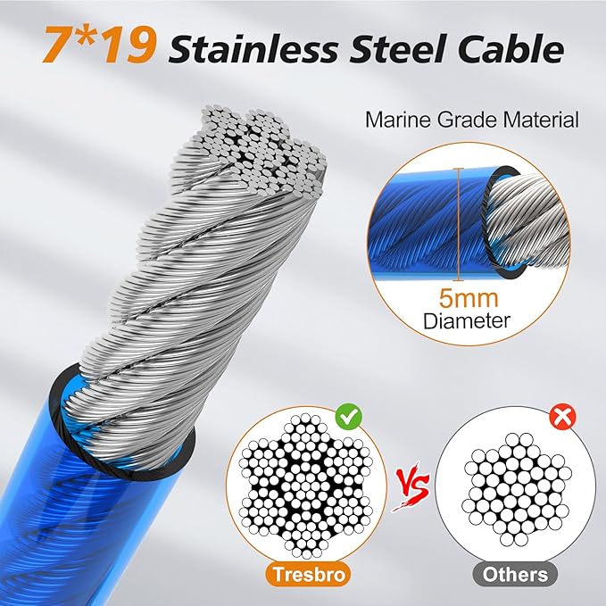 Tresbro 70 FT Dog Tie Out Cable with Spring, Shock Absorbing Tether Chains for Outside Aavilable in 10/15/20/25/30/40/50/70/100/120 FT, Heavy Duty Leads for Yard for Medium &amp; Large Dogs Up to 500 LBS