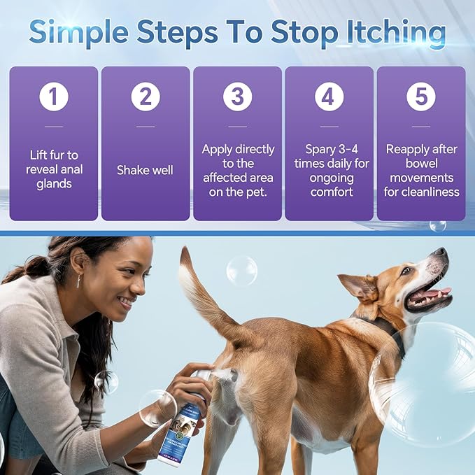 Anal Gland Spray for Dogs Cats - Fast Anal Gland Relief Stops Scooting &amp; Itching Odor Elimination Anti Itch Dog Spray Pain Relieving Safe for All Animals - 4.06 FL OZ