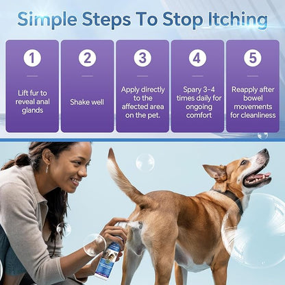 Anal Gland Spray for Dogs Cats - Fast Anal Gland Relief Stops Scooting &amp; Itching Odor Elimination Anti Itch Dog Spray Pain Relieving Safe for All Animals - 4.06 FL OZ