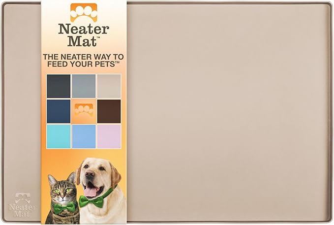 Neater Pet Brands Neater Mat Pet Mats for Food and Water, Cat &amp; Dog Bowl Mat Waterproof Silicone, Feeding Tray, Dog Food Mats for Floors, Placemat w/Raised Edge for Under Bowls, 24" x 16", Cappuccino