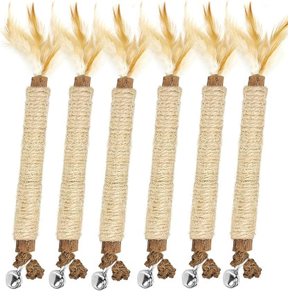Tocirelo Kitten Chew Toys Teething - 6Pack Natural Silvervine Sticks for Cats, Matatabi Cat Feather Toy Chew Sticks, Cat Teeth Cleaning Treats for Indoor Bored Kitten
