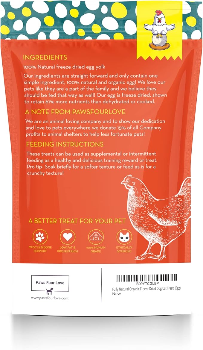Organic Freeze Dried Dog &amp; Cat Treats - Single Ingredient, Grain Free Food Toppers for Healthy Pets, No Fillers or Preservatives (3 Bag, Egg)