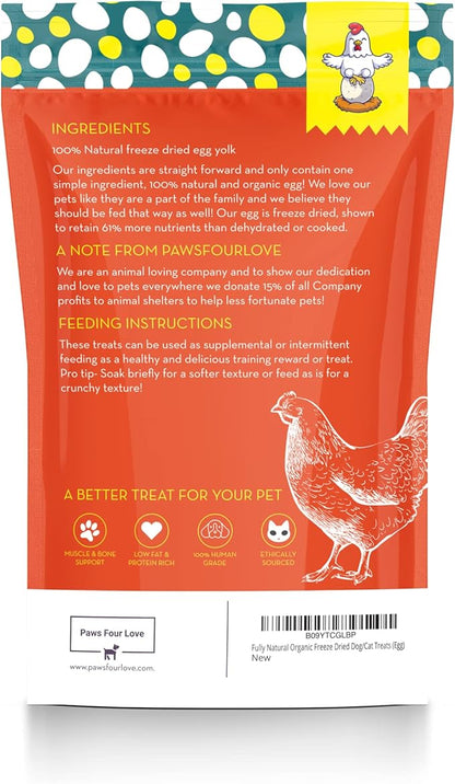 Organic Freeze Dried Dog &amp; Cat Treats - Single Ingredient, Grain Free Food Toppers for Healthy Pets, No Fillers or Preservatives (1 Bag, Egg)