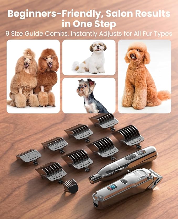 oneisall Dog Clippers for Grooming Thick/Heavy Coats, 4-in-1 Dog Grooming Kit Low Noise with Stainless Steel Blade, Cordless Dogs Paw Trimmer Pet Nail Grinder for Small &amp; Large Dogs Cats Animals
