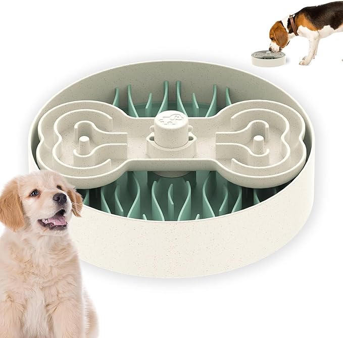 Slow Feeder Dog Bowl for Large Dogs with Non-Slip Base - Adjustable Speed Design, Removable Puzzle Inserts &amp; Dishwasher Safe, Green