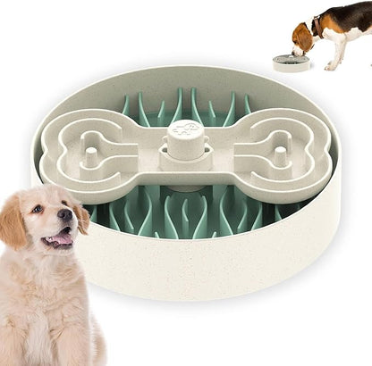 Slow Feeder Dog Bowl for Large Dogs with Non-Slip Base - Adjustable Speed Design, Removable Puzzle Inserts &amp; Dishwasher Safe, Green