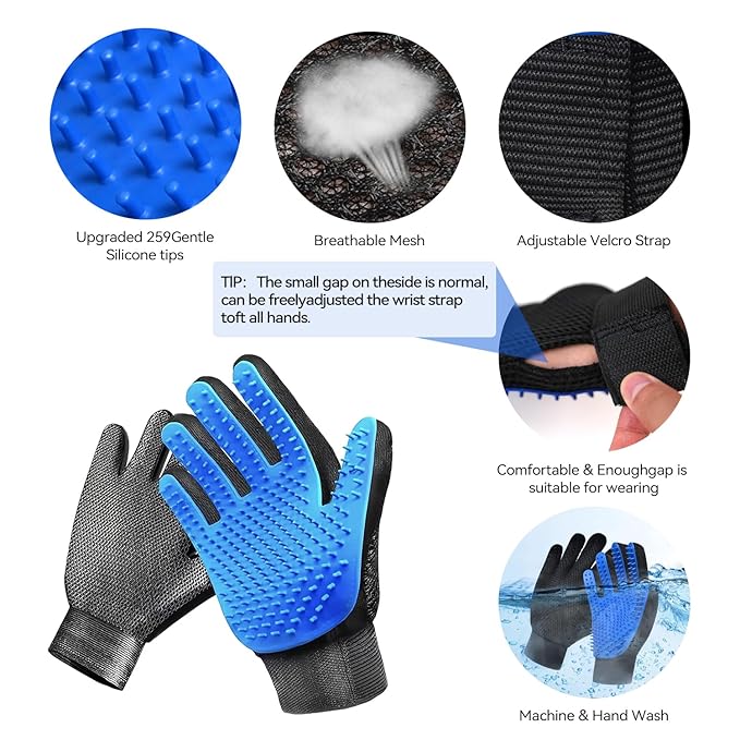 Dog &amp; Cat Brush,Pet Grooming Kit 4PCS- Dog Brush for Shedding| A Pair Pet Hair Removal Gloves| Metal Comb for dog.Removes Undercoat, Loose Hair, Tangled, Dirt and Massages. All hair Types