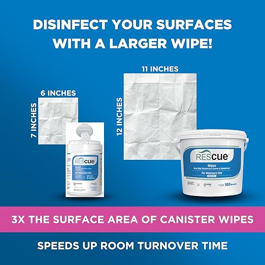REScue One-Step Disinfectant Cleaner &amp; Deodorizer Wipes for Vet Use – Cleaner for Kennels, Litter Boxes, Vet Offices, Pet Grooming Surfaces – Extra Large, 160-Count Wipes Bucket (4 Pack)