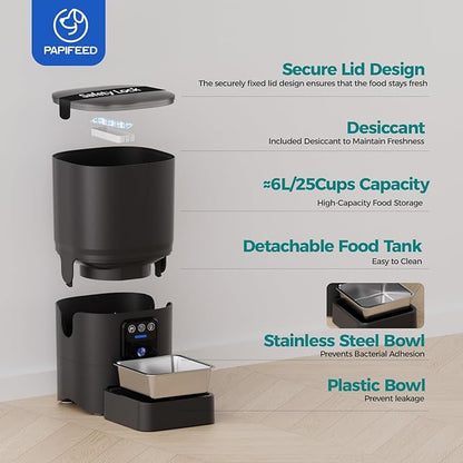 Automatic Cat Feeder,Camera 1080P HD - 6L Pet Feeder, 2.4/5G WiFi Smart App Control, Bluetooth Assist Link,Wide-Angle Lens,Automatic Feeder for Small and Medium-Sized Pets