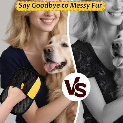 3 Pcs Pet Hair Removal Glove Set, Reusable Electrostatic Pet Hair Remover with Hair Remover Brush and Pet Comb, Upgrade Efficient Cats&amp;Dogs Grooming Gloves for Clothes Furniture Carpet Seat
