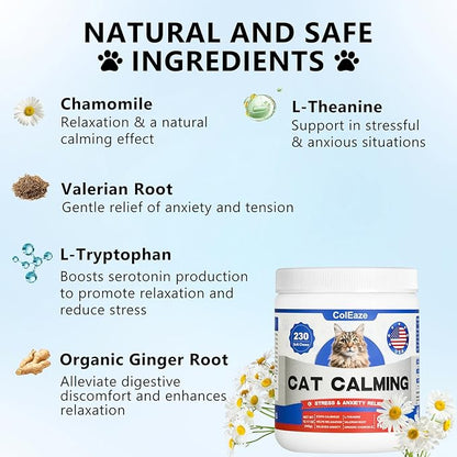 Calming Chews for Cats, Cat Calming Treats - Cat Anxiety Relief, Helps Reduce Stress &amp; Promotes Relaxation for Travel, Boarding, Vet Visits, Separation Anxiety - Chicken (230 Soft Chews)