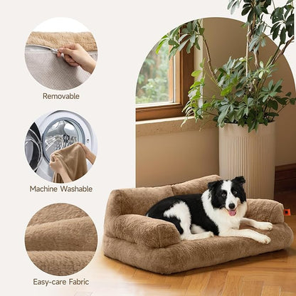 MEWOOFUN Cat Bed for Indoor Cats, Washable Dog Beds for Small Medium Dogs &amp; Cats, Fluffy Cat Couch with Non-Slip Bottom, 26×19×13 Inch (Camel, 33.5" L x 25.6" W x 11.5" Th)