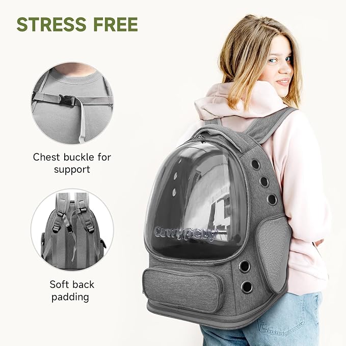 Cat Backpack Carrier, Breathable Cat Carrier Large Space Bubble Pet Backpack for Kitty Small Dog up to 12lbs, Transparent &amp; Foldable Pet Carrier for Travel Hiking