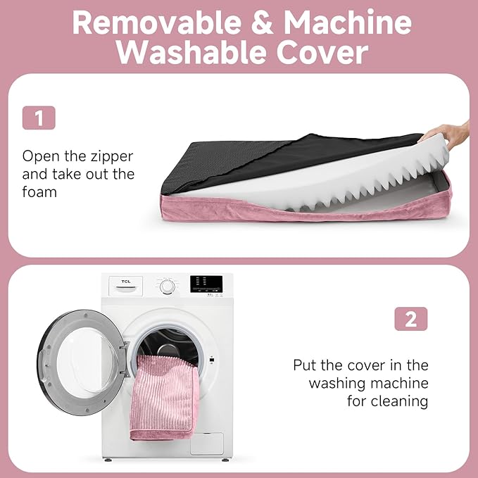 OhGeni Orthopedic Waterproof &amp; Machine Washable Dog Bed for Medium Large Pets, Suitable for Crates, 25D Egg Crate Foam, Non-Slip Bottom &amp; Removable Cover, Invisible Zipper, 35 Inches(Pink)