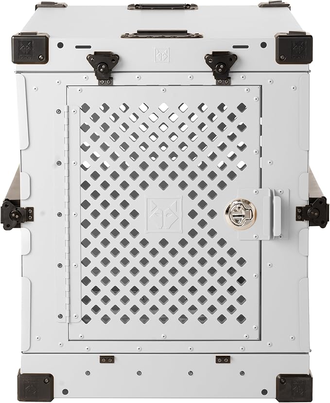 Impact Collapsible Dog Crate - Foldable Hard Crate for Intermediate Dogs - Heavy Duty Travel Kennel with Powder-Coated Aluminum - Quick Setup for Indoor &amp; Outdoor (White, 34" (34.5" L x 23" W x 29" H)