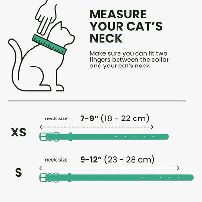 BRONZEDOG Leather Cat Collar with Removable Bells Non Breakaway Kitten QR Tag for Girl Boy (9" - 12" Cats/Mini Dogs, Green &amp; Gold)